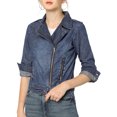 thumbnail image 6 of Allegra K Women's Notched Lapel Long Sleeves Asymmetric Zip Moto Denim Jacket, 6 of 7