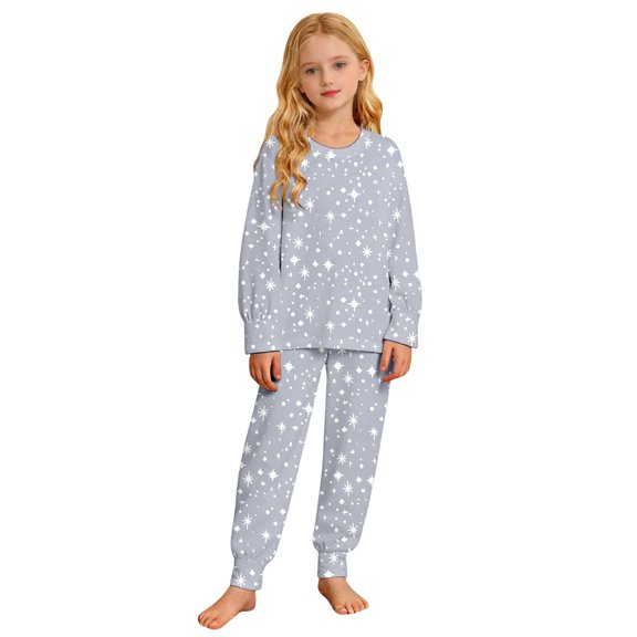 Laipiong Girls 2 Piece Pajama Sets Cute Printed Long Sleeve Crewneck Tops and Elastic Waist Pants Outfits Comfortable Loose Sleepwear Outfits
