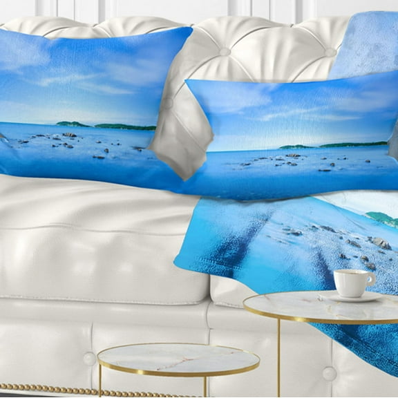 Designart 12" x 20" Blue Polyester Throw Pillow