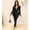 Black, variant on Sequin Long Sleeve Ruffle Hem Suit (L, Black)