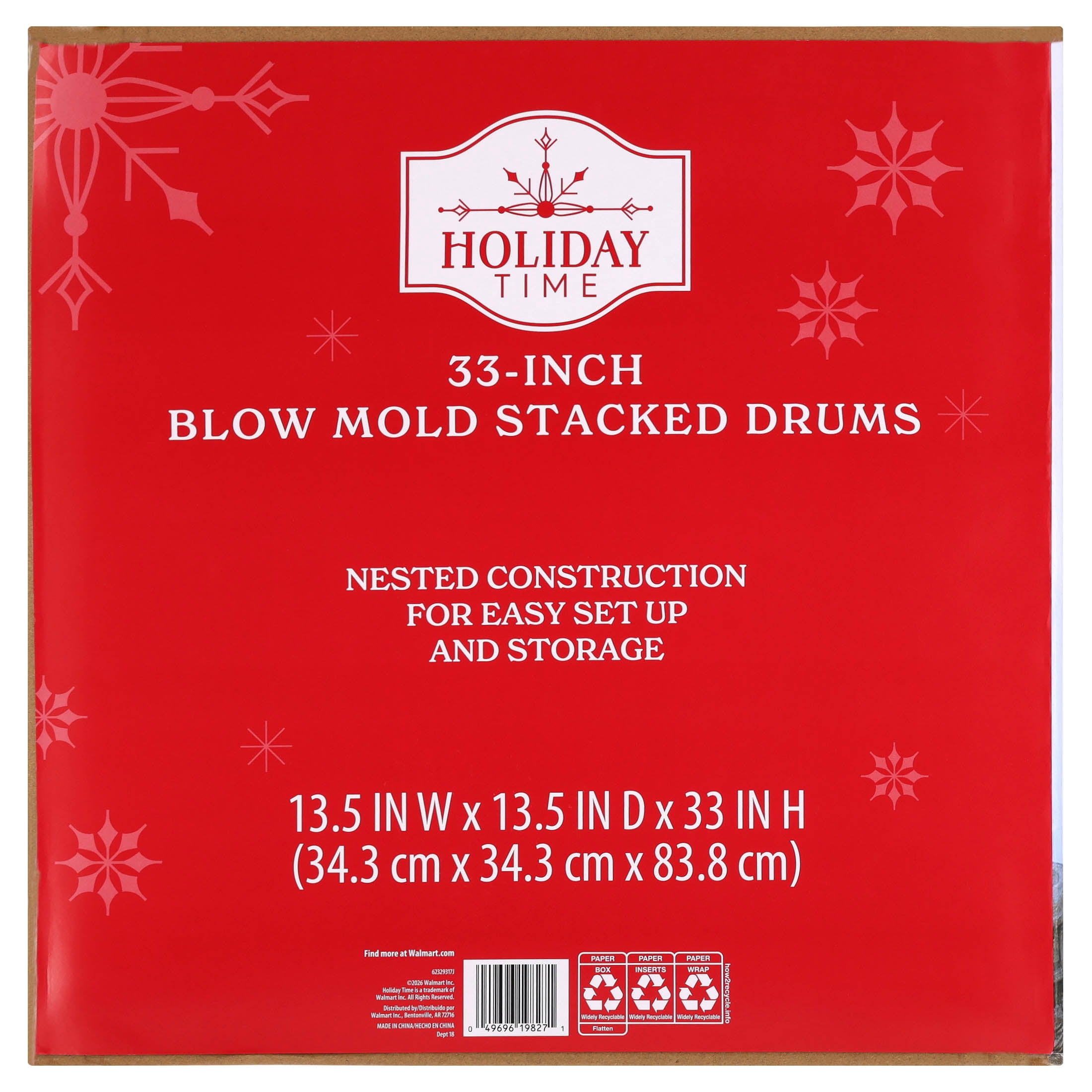 Blow Mold Stacked Drums Christmas Decoration, Red/Green/Gold, 33", by Holiday Time