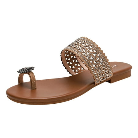 OJSFQUFP Sandals for Women Ladies Sandals Sandals with Summer Platform Bohemia Flip Flops Flat Shoes Casual Thong Sandals Slipper for Women Brown 42