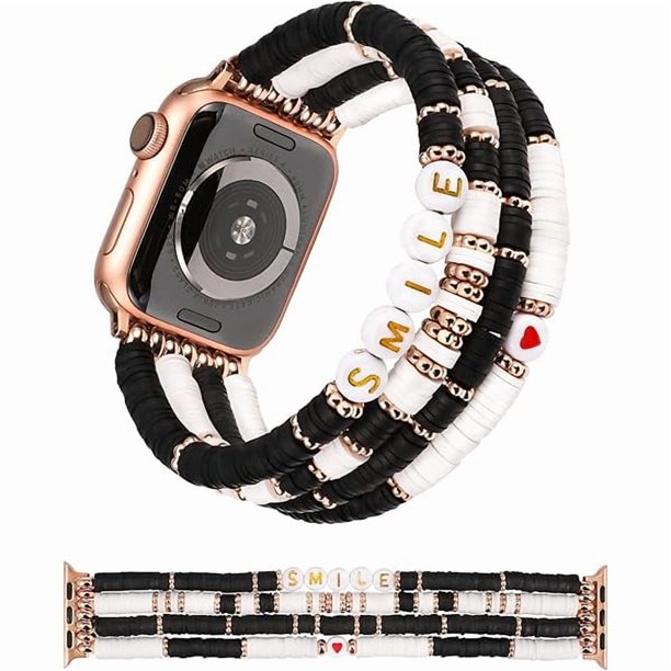 wonima02 Heishi Beaded Bracelet Compatible with Apple Watch Band Cute Stretch Girl Women Summer Clay Preppy Jewelry Band for Iwatch 49/46/45/44/41/40/38mm Series SE 10 9 8 7 6 5 4 3 2 1 Ultra 1/2