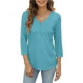 thumbnail image 4 of VDJ Button V Neck Tops for Women 3/4 Sleeve Comfort Soft Tshirts Basic Casual Tee Clothing Size M, 4 of 7
