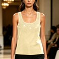 thumbnail image 6 of Wooowa Women's Tank Tops Round Neck Rhinestone Decor Sleeveless Thick Strap Summer Sparkle Skinny Shirt Top, 6 of 6