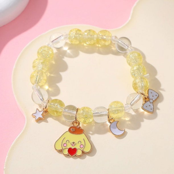 Pulsera de cristal de Hello Kitty, Sanrio, canela, perro, Kulomi, Anime, regalo para novia, adorno de mano de pareja de dibujos animados