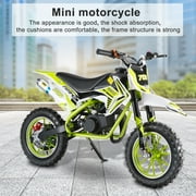 Happydeer Kids Dirt Bike, 49cc 2-Stroke Gas Power Motocross, Shock Absorption Springs Off Road Mini Motorcycle, Pocket Motorbike with Front Rear Disc Brakes (Yellow Green)