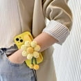 thumbnail image 5 of Yellow Phone Case with Cute 3D Braided Flower Wristband Stand and Adjustable Shoulder Strap, Shockproof Silicone Soft Case for iPhone 14, 5 of 7