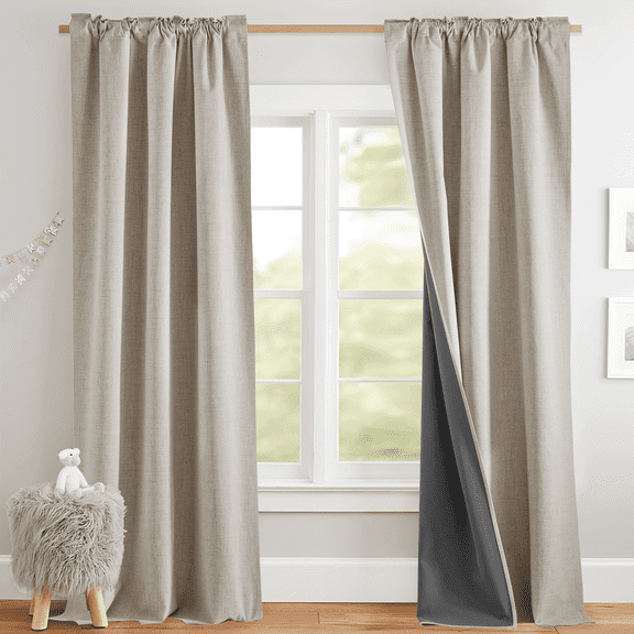 NICETOWN Natural Faux Linen 100% Blackout Curtains for Living Room, Full Room Darkening Thermal Insulated Soundproof Back Tab & Rod Pocket Drapes, 52"x 84", 2 Panels