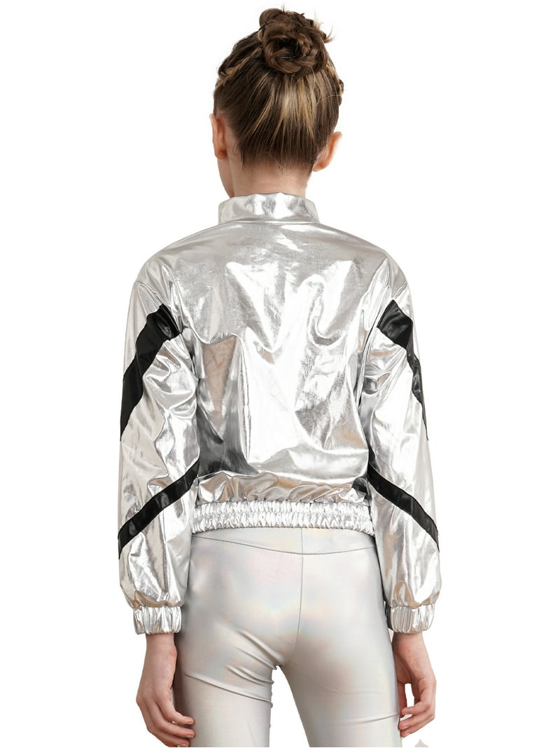 CHICTRY Kids Girls Metallic Long Sleeve Jacket Zipper Front Coat