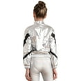 thumbnail image 3 of inhzoy Kids Girls Metallic lightweight Zip-Up Bomber Jacket,Sizes 6-16 Silver-A 10, 3 of 9