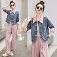 thumbnail image 5 of New Chinese style disc button denim splicing jacket for women spring petite short denim jacket Beige XL, 5 of 12