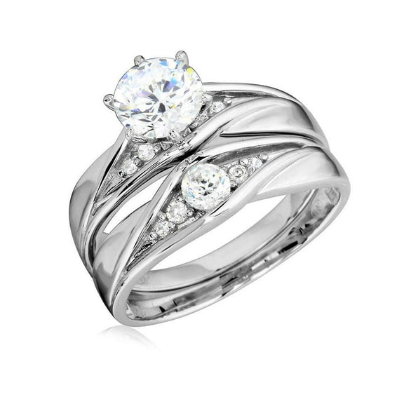 Rhodium Plated 925 Sterling Silver Round Clear CZ Wedding Ring Band White Jewelry Female Size 9