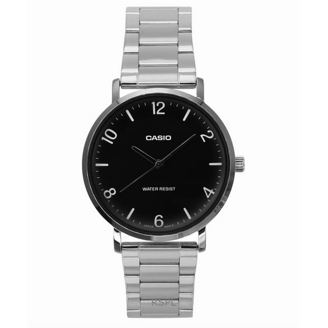 Casio Standard Montre pour Homme Analogique en Acier Inoxydable, Cadran Noir, Quartz MTP-VT03D-1B
