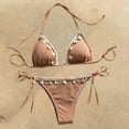 thumbnail image 2 of Arnsht Women's Shell Decoration Triangle Split High Waist Bikini Bathing Suit Halter High Waist Summer Swimsuit Bikinis Set Khaki XL, 2 of 6