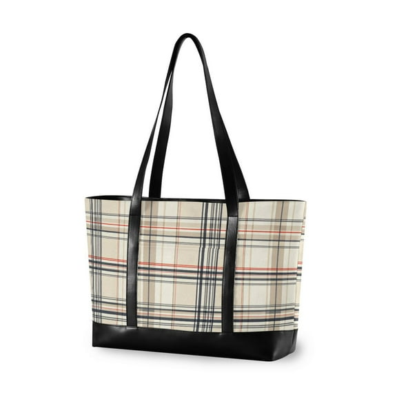 FORMRS Laptop Tote Bag for Women with 15.6" Computer Compartments Handbag, Beige Plaid Pattern