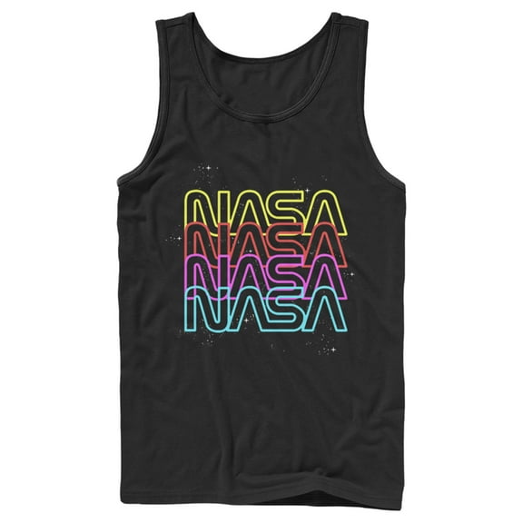 Men's NASA Neon Rainbow Repeat Text Logo Tank Top Black 2X Large