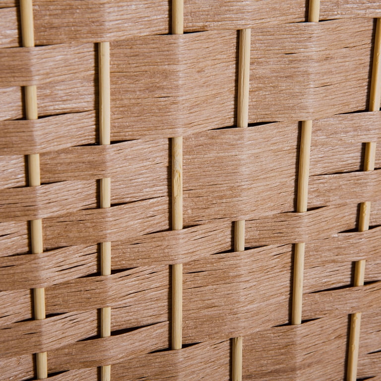 6-Panel Wicker Privacy Screen - Arched Top, Poplar Wood Frame, Natural & White Design