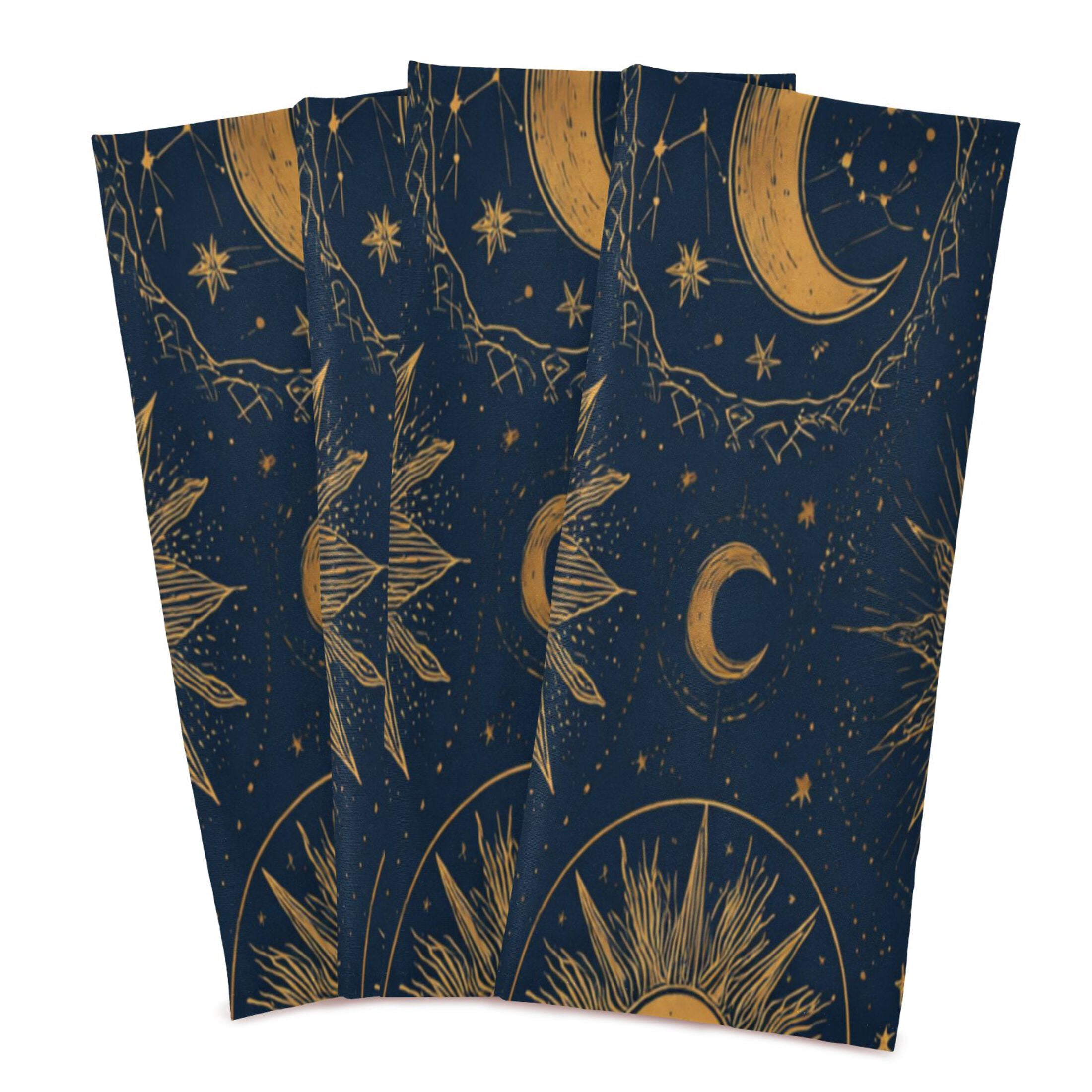 Qxltty Celestial Sun Moon Kitchen Towels 28 x 18 Inch Set of 6 Soft Cotton Linen Feel Dish Towels with Hanging Loop for Drying, Cleaning & Decor
