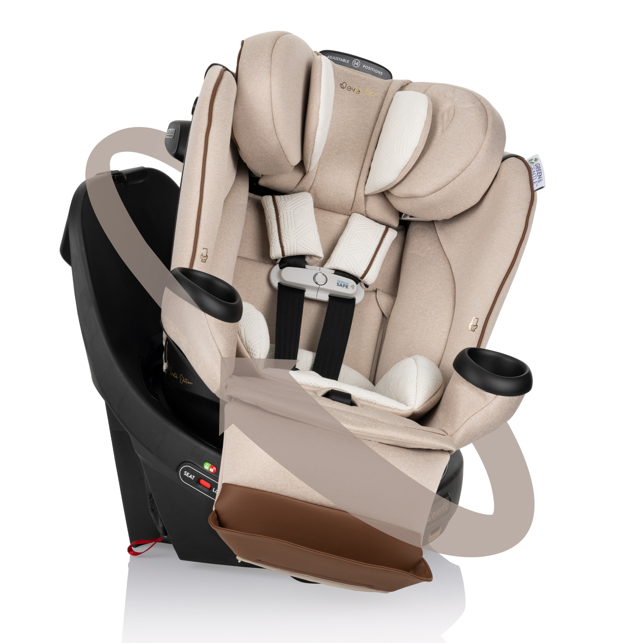Evenflo Limited Edition Revolve360 Extend All-in-One Rotating Car Seat with Green & Gentle Fabric (Champagne)
