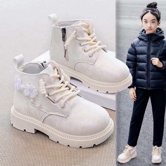 Trendy White Martin Boots Youth Winter Ankle Footwear Casual Leather Lightweight Breathable Comfort Non-Slip Sole Unisex