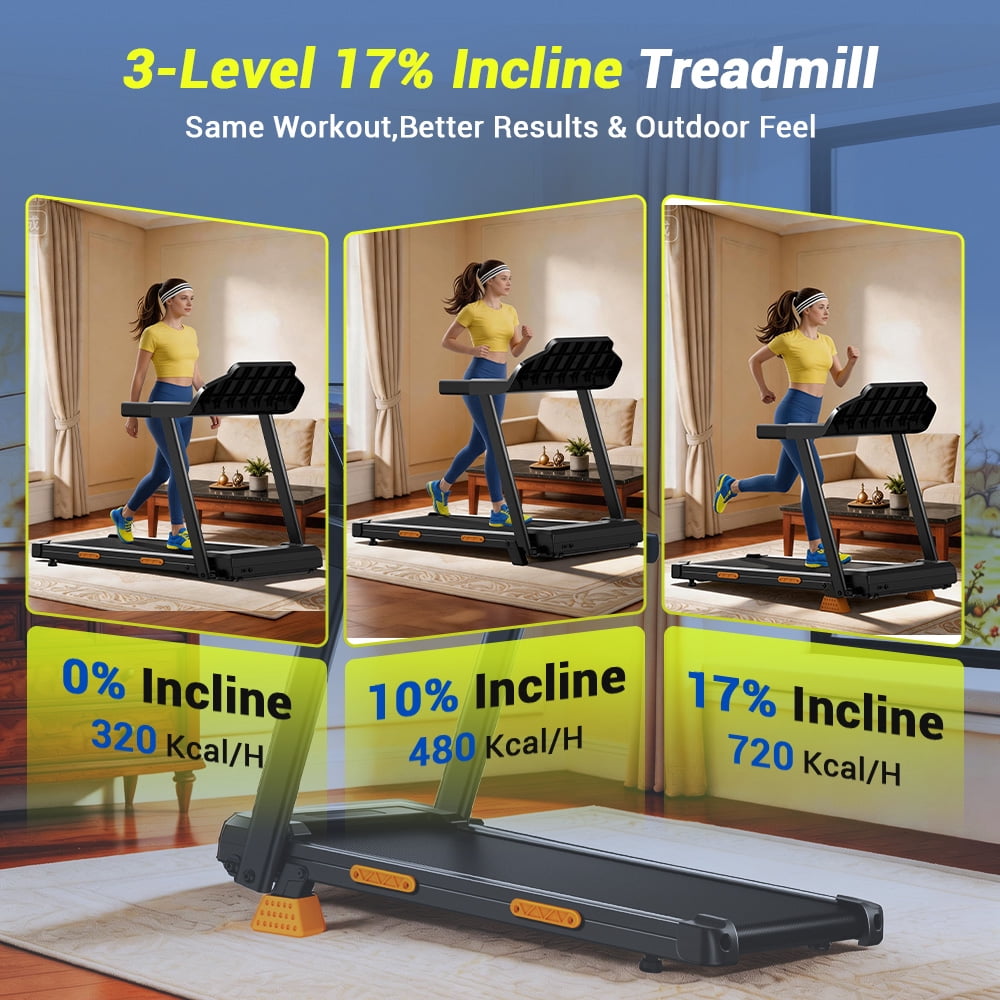 ROBORE 17% Incline Folding Treadmill for Home, 3.0HP Quiet Motor, 350 lbs Capacity, 7-Layer Shock Absorption, LED Display