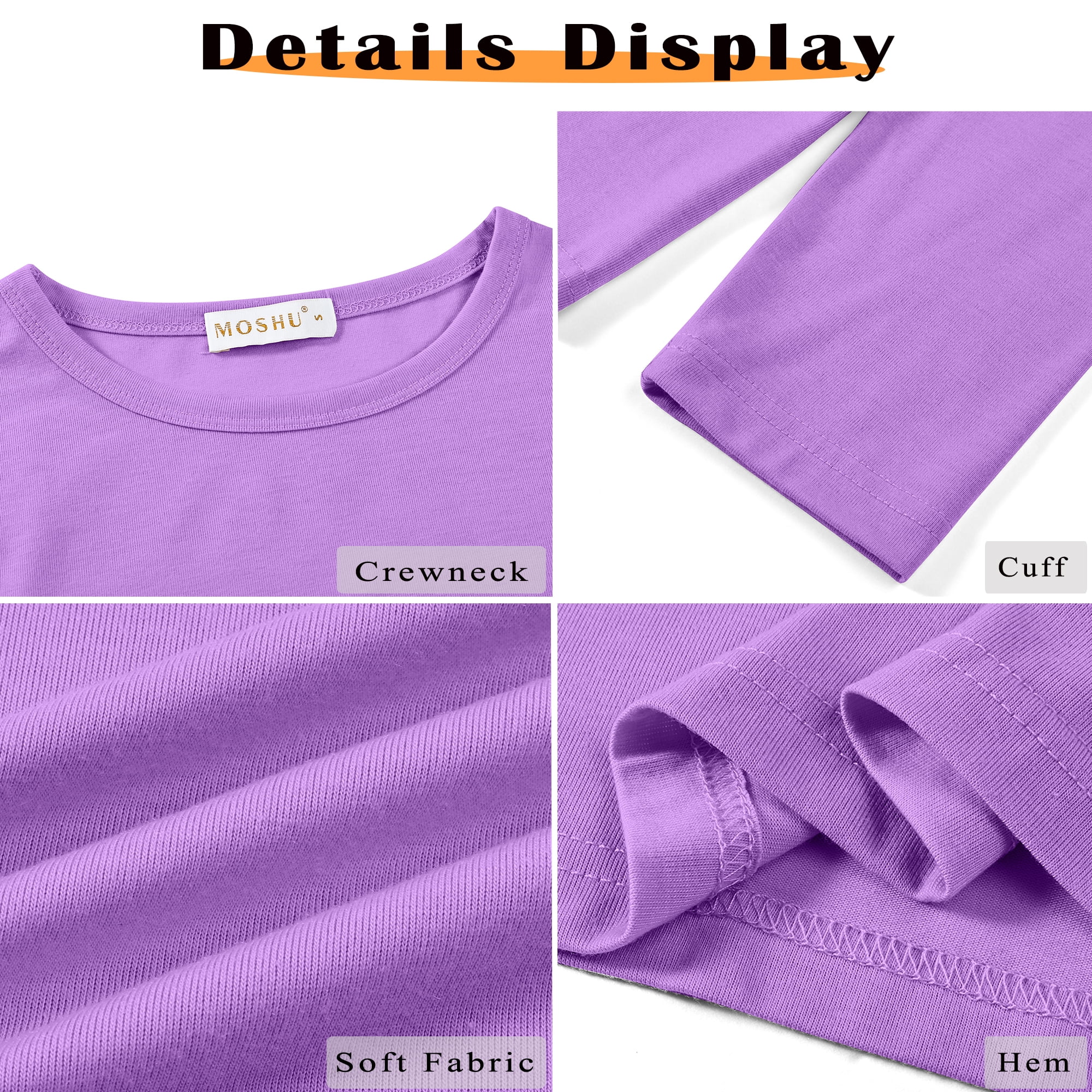 MOSHU 3 Pack T Shirts for Women Crew Neck Long Sleeve Womens shirts Casual Loose Fit Fall Tops
