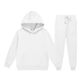 thumbnail image 4 of Spazoro Boys Sweatshirt Jogger Set with Kangaroo Pockets, Elastic Waist Long Sleeve Regular Fit Hooded Neck Solid Color Warm Fleece Lined Active Outfits for Kids White Size 13-14, 4 of 7