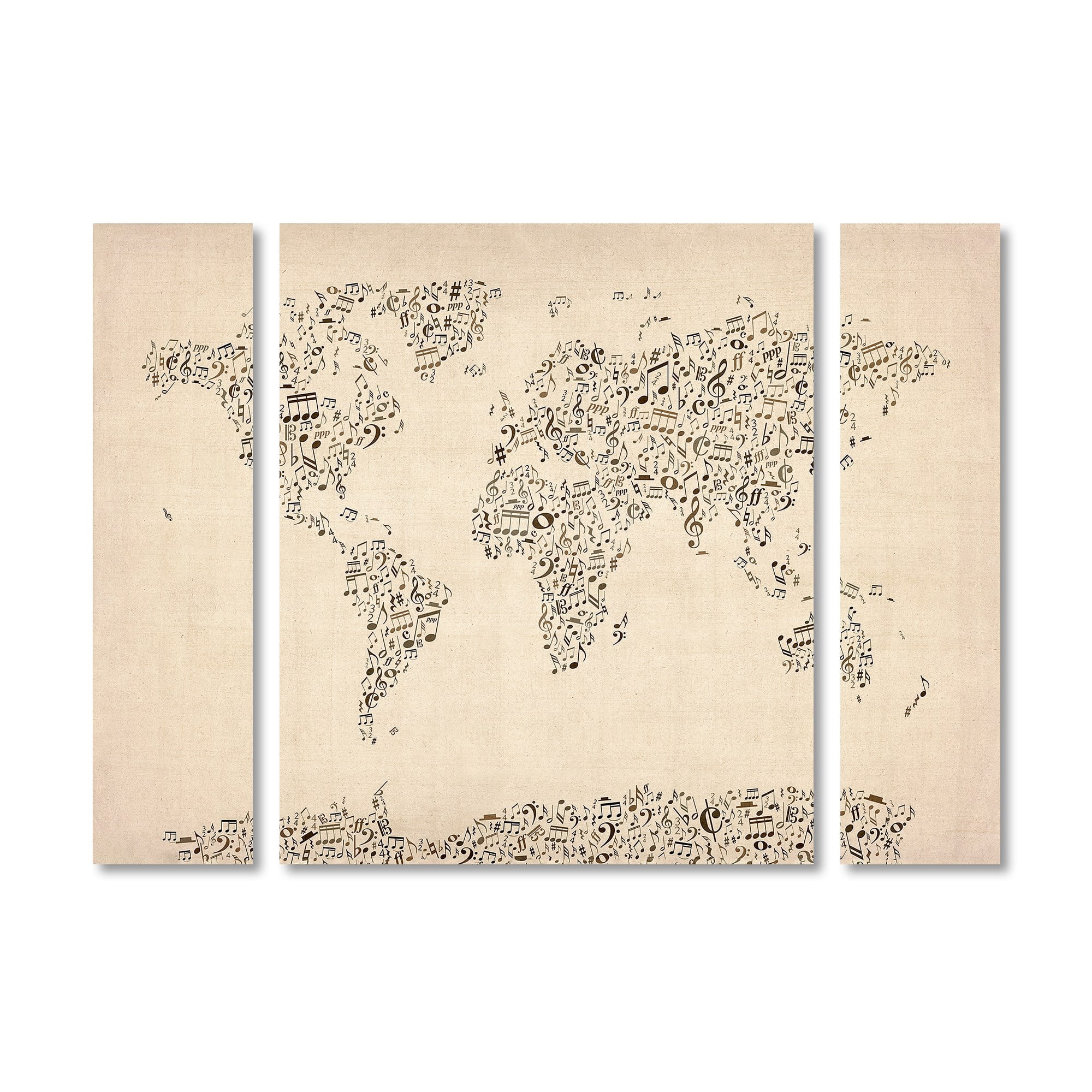 "Music Note World Map" Canvas Art by Michael Tompsett Three Panel Set