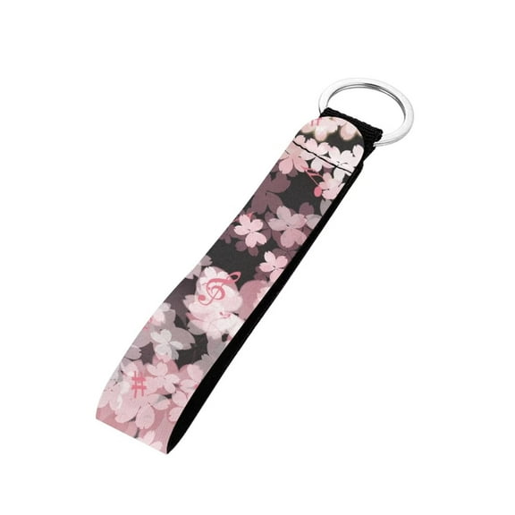 FOR U DESIGNS Cherry Blossom Music Notes Wristlet Keychain Pink Hand Wrist Lanyard Keychain for Women Girls Comfortable Key Chain Wristlet Strap with Metal Ring