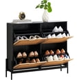 thumbnail image 1 of Natural rattan shoe organizer con 4 flip cajones: narrow freestanding shoe rack con adjustable estante y metal legs para entrada, sala de estar, foyer, hallway, 1 of 9