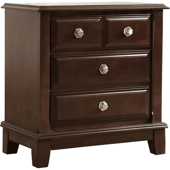 Maklaine Transitional Engineered Wood 3 Drawer Nightstand in Cappuccino