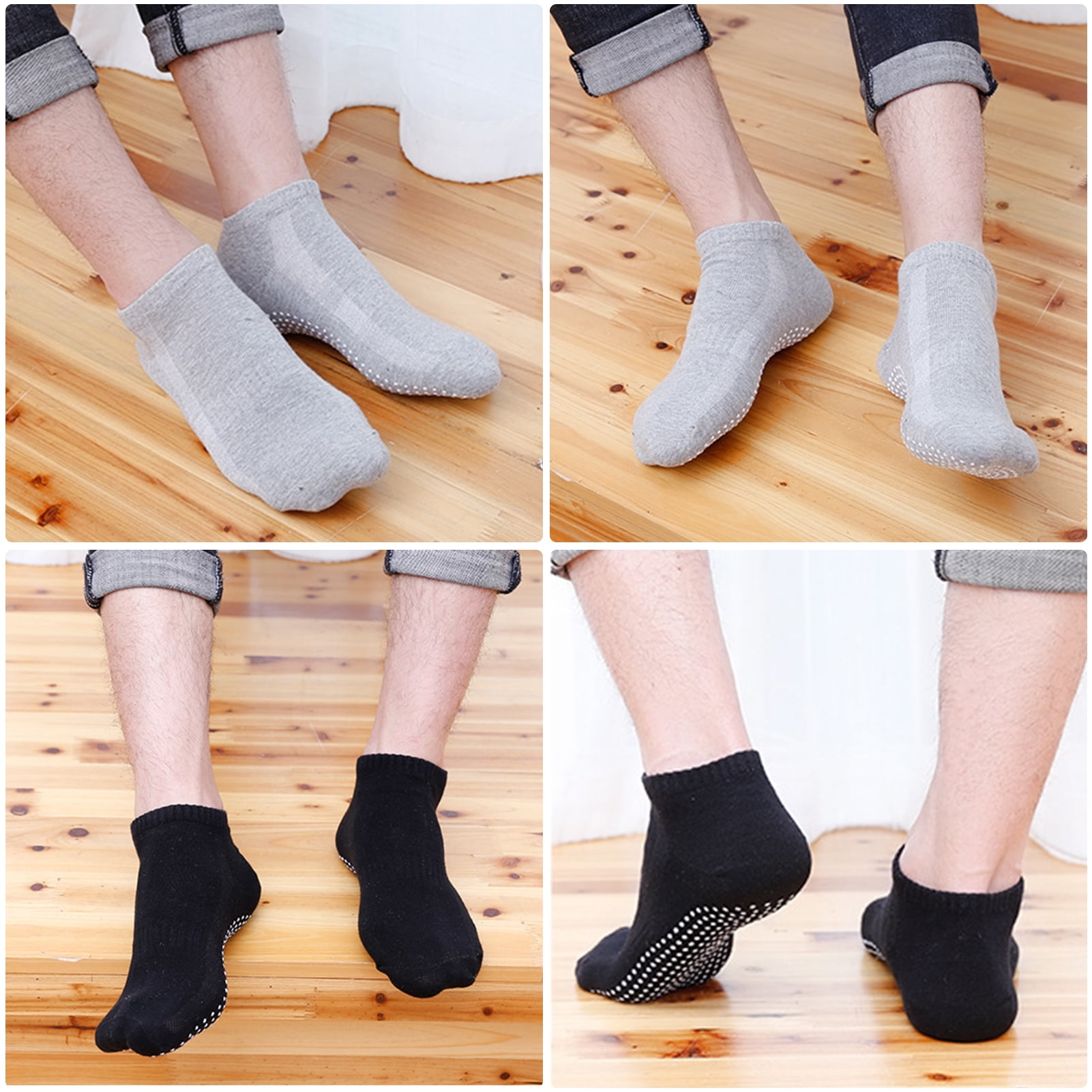Sixwipe 4 Pairs Non Slip Socks with Grip, Anti Slip Socks with Cushion,Full Toe Ankle Fall Prevention Socks with Grip,Non Skid Socks for Yoga,Pilates,Dance,Ballet,Men,Women