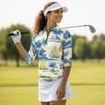 thumbnail image 4 of Uorisanigo Blue Palm Tree Womens Long Sleeve Golf Polo Shirts Size M Comfortable Moisture Wicking Casual Tennis Activewear Fashion Soft 3/4 Roll Sleeve Athletic Tops with Zipper, 4 of 7