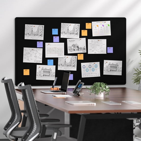 Extra Large Bulletin Board 60" x 36", Foldable Felt Board Vision Board Supplies, Cork Board for Office, Home, School, Small Pin Boards for Walls Decorative Display Board Black
