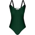 thumbnail image 5 of Women Slimming Tummy Control One Piece Swimsuits V Neck Crisscross Back Bathing Suit Dark Green M, 5 of 7