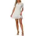 thumbnail image 2 of INSPIRE CHIC Women's Chiffon Dress Ruched Sleeves Bow Tie Keyhole Front Elastic Waist Polka Dots Mini Dress, 2 of 6
