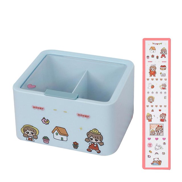 Caja de almacenamiento de bastoncillos de algodón con corazón para niña Removedor de maquillaje lindo azul Afortunado Sencillez