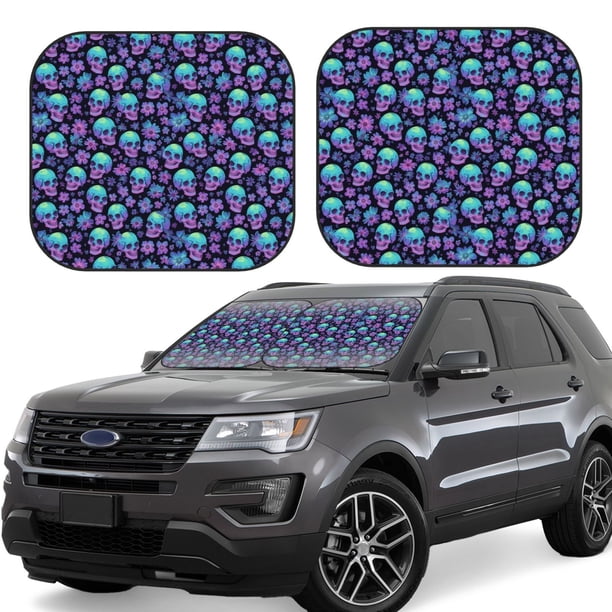 Balery Skull daisy Gradient Parasol para parabrisas de coche de 2 piezas | Parasol plegable para parabrisas delantero de coche para la mayoría de sedanes-Large