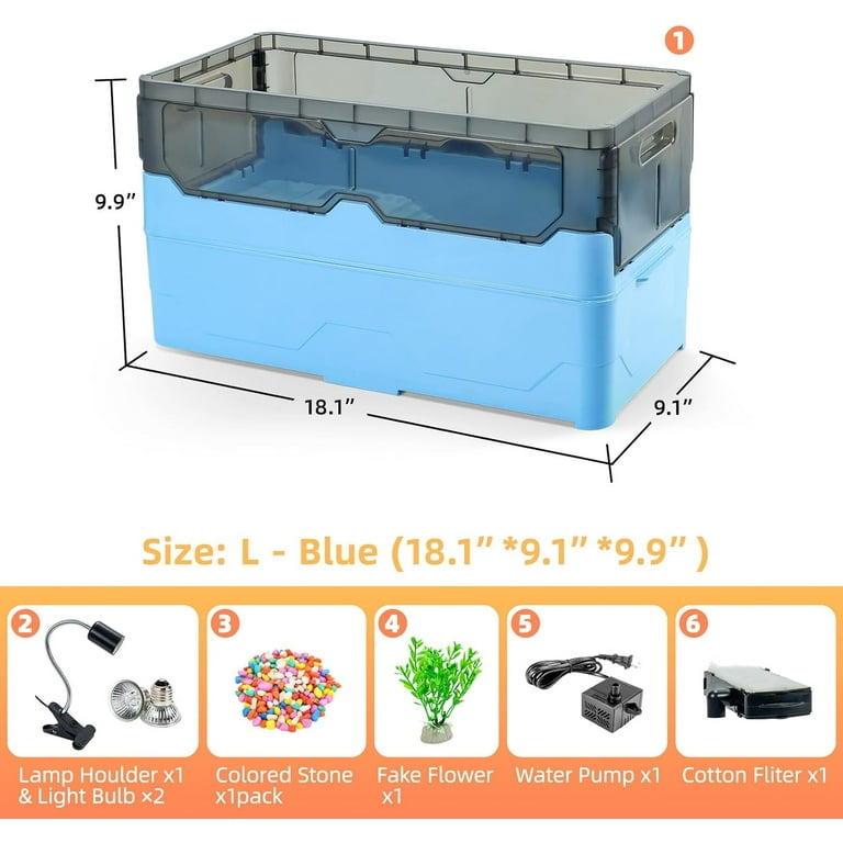 RunDuck Turtle Habitat Tank Kit - Large, Green, With Filter, Waterfall, Basking Area, Heat Lamp & Easy Water Change