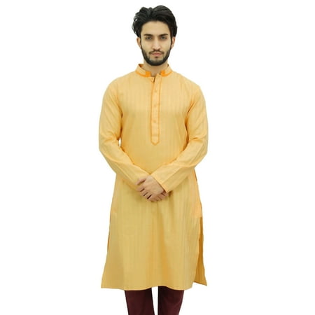 

Atasi Men s Yellow Kurta Pyjama Set Long Cotton Tunic Shirt Ethnic Wear-Medium