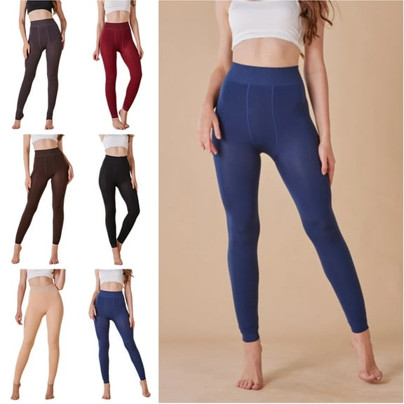 Fleece Lined Tights Sheer Women - Warm Pantyhose Leggings Sheer Thick Tights for Winter Navy One Size