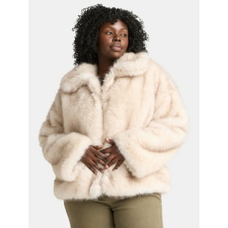 Time and Tru Women's and Women's Plus Faux Fur Hoodie Jacket