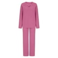 thumbnail image 6 of Women Fleece Pajamas Set Warm Winter Clearance,Women's 2 Piece Outfits Fuzzy Fleece Pajama Set Solid Long Sleeve Top Wide Leg Pants Loungewear, 6 of 7
