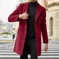 thumbnail image 2 of Men's Mid-Length Wool Trench Coat, Trendy Business Single-Breasted Outerwear, Red, XXL, 2 of 6