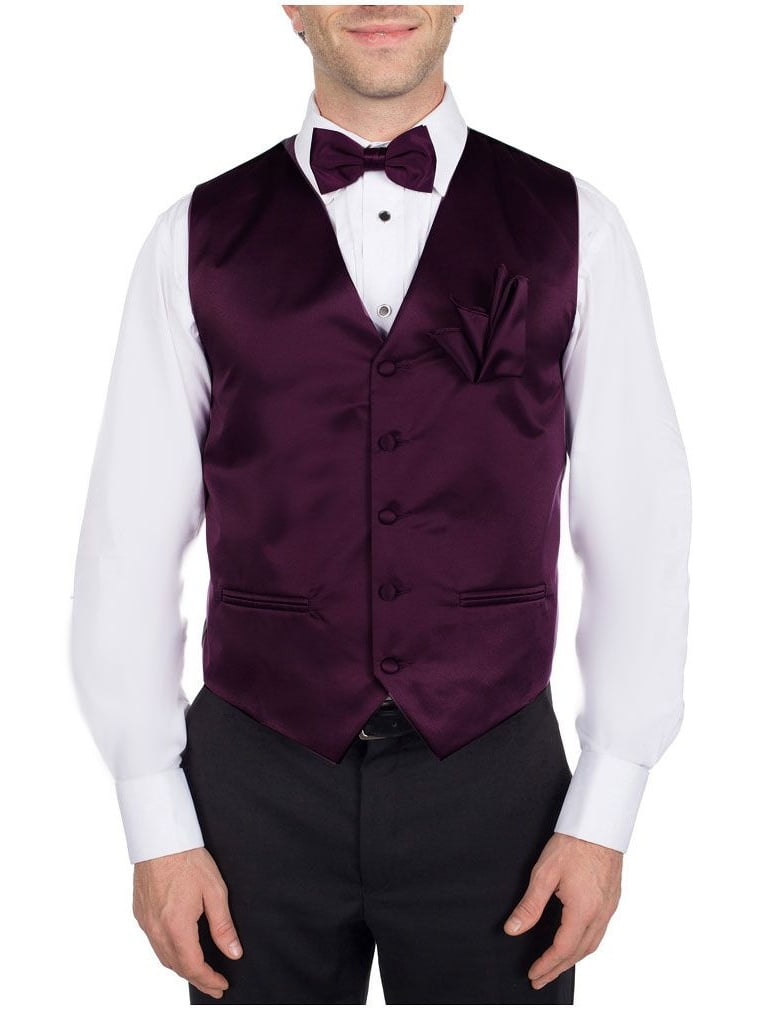 0-6 Months Unotux 7pc Formal Boy Black Eggplant Purple Suit Tuxedo Bow Tie Vest Set S: