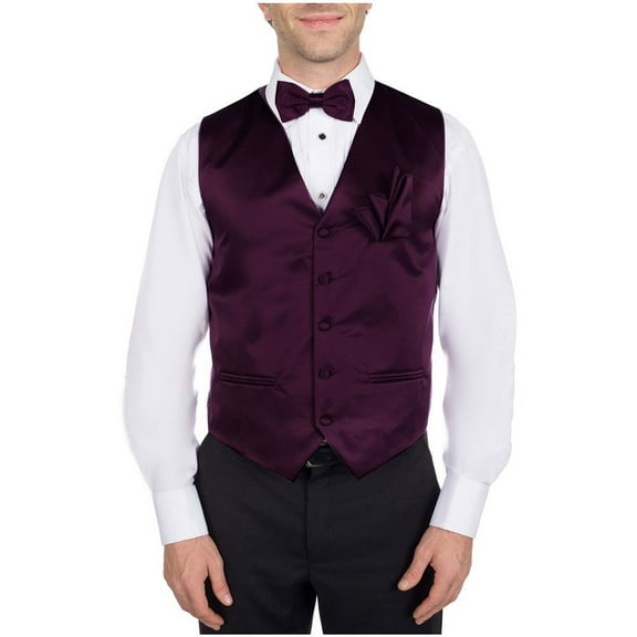 Men's Solid Dress Vest Bow Tie Eggplant for Tuxedo and Suit