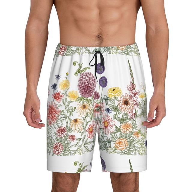Balery Autumn Garden Pantalones cortos de pijama de punto de algodón para hombre con cinturilla y bolsillos-3X-Large