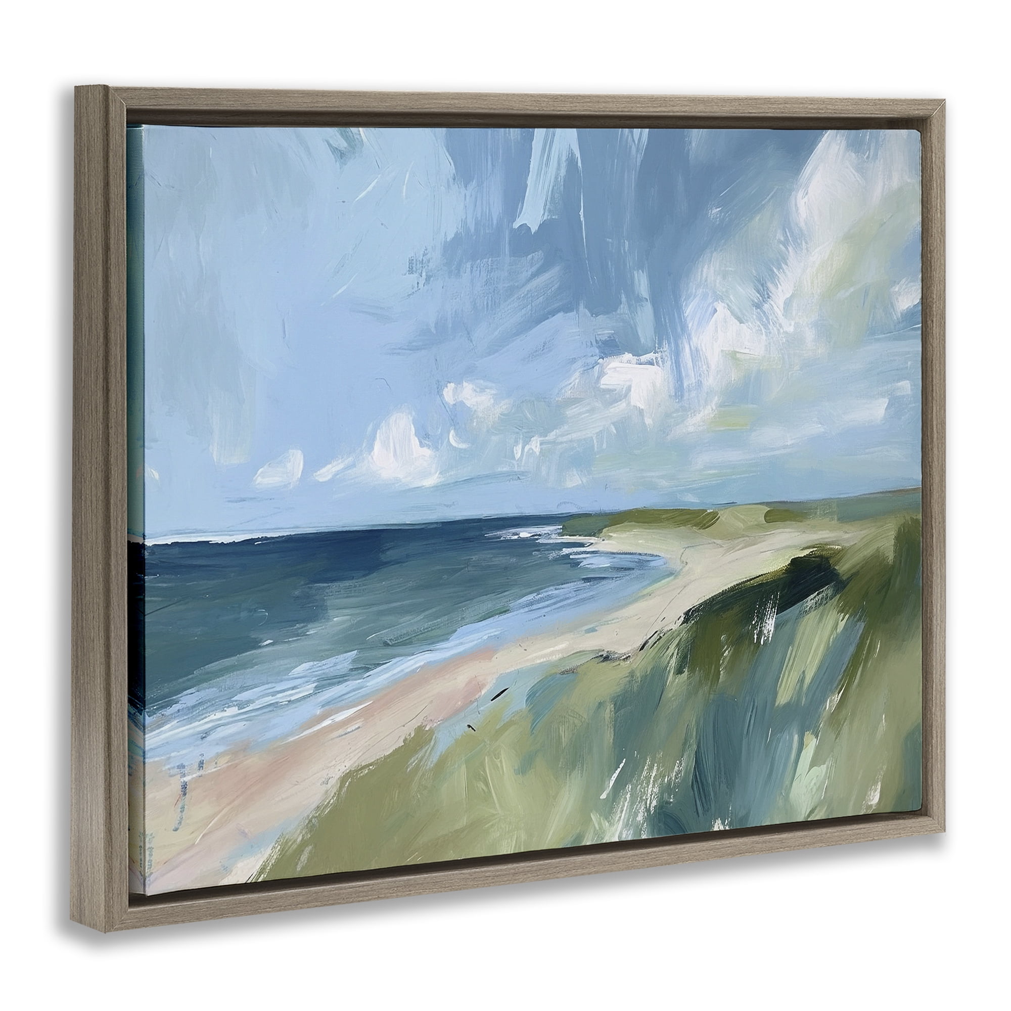 Stupell Industries Coastal Wilderness Landscape Coastal Painting Brown Floater Framed Canvas Art Print Wall Art, 31 x 25
