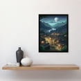 thumbnail image 2 of Full Moon Over Peaceful Village with Traditional Chalet Houses Painting Clear Moonlit Night Mountainside Bright Lit Windows Art Print Framed Poster Wall Decor 12x16 inch, 2 of 3
